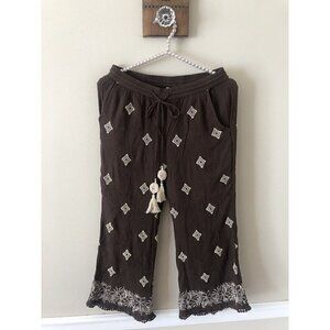 Sundance Size XSP Le Meridien Embroidered Lightweight Ankle Pants Brown Boho